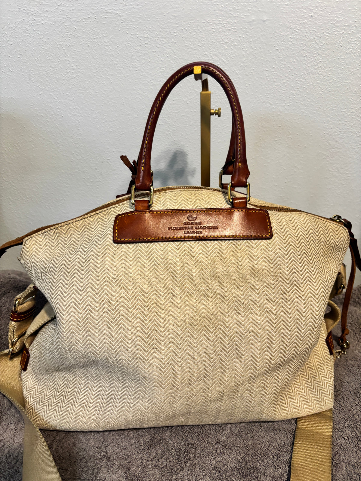 Dooney and Bourke Large Chevron Canvas Satchel Florentine Leather