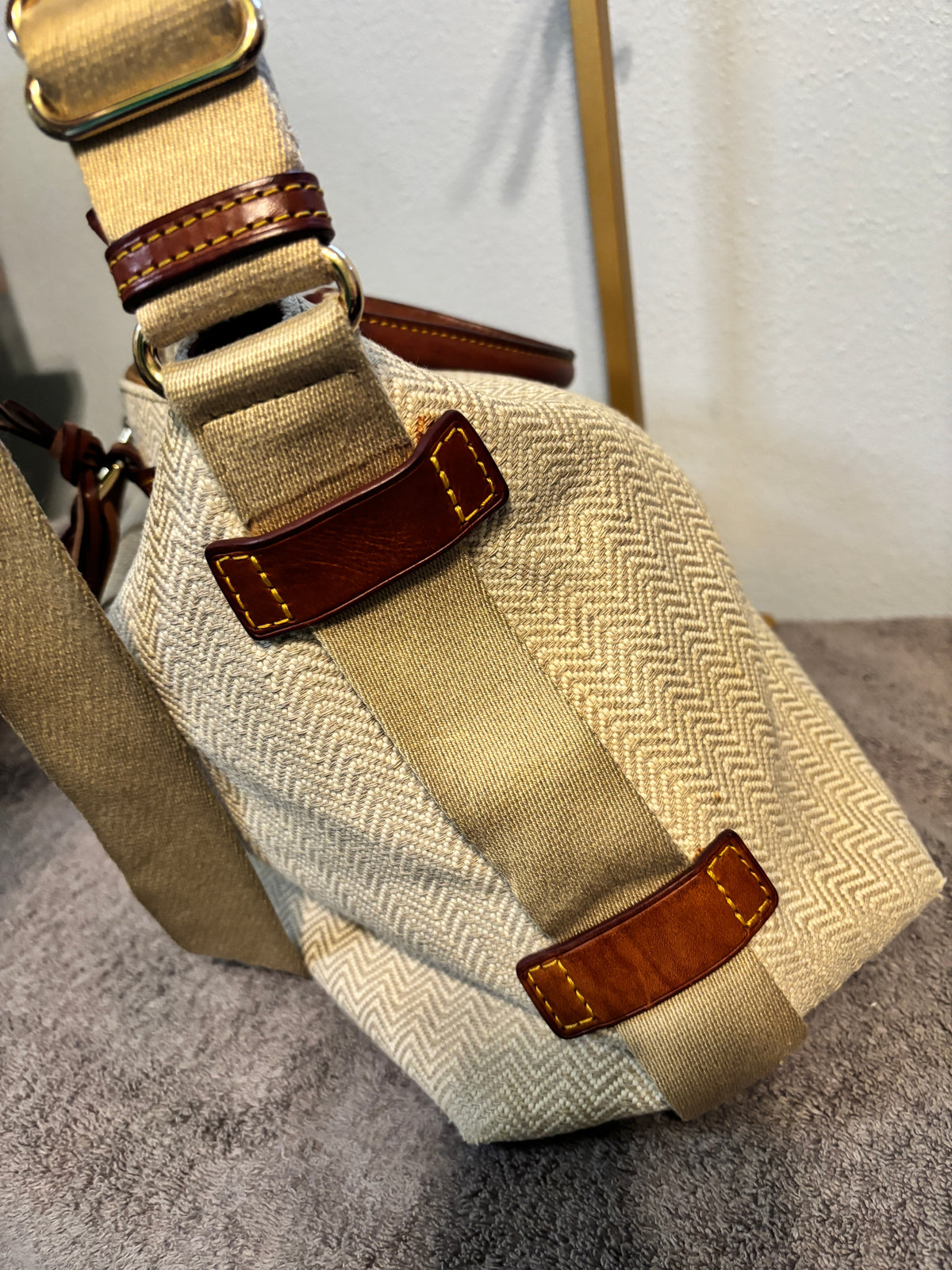 Dooney and Bourke Large Chevron Canvas Satchel Florentine Leather