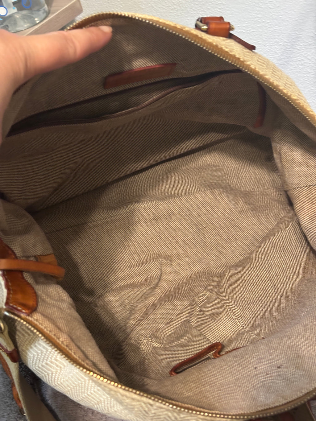 Dooney and Bourke Large Chevron Canvas Satchel Florentine Leather