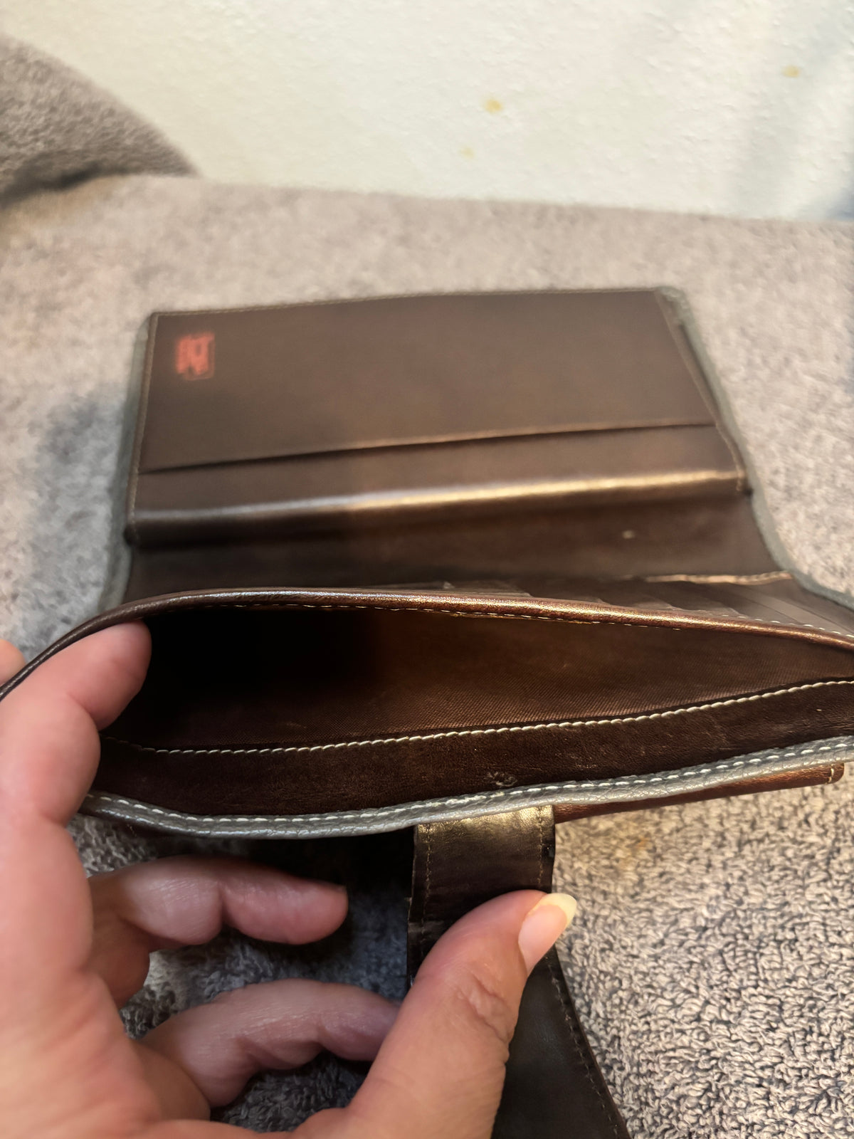 Rare Vintage Dooney and Bourke Grey/Brown Leather French Wallet Checkbook Set