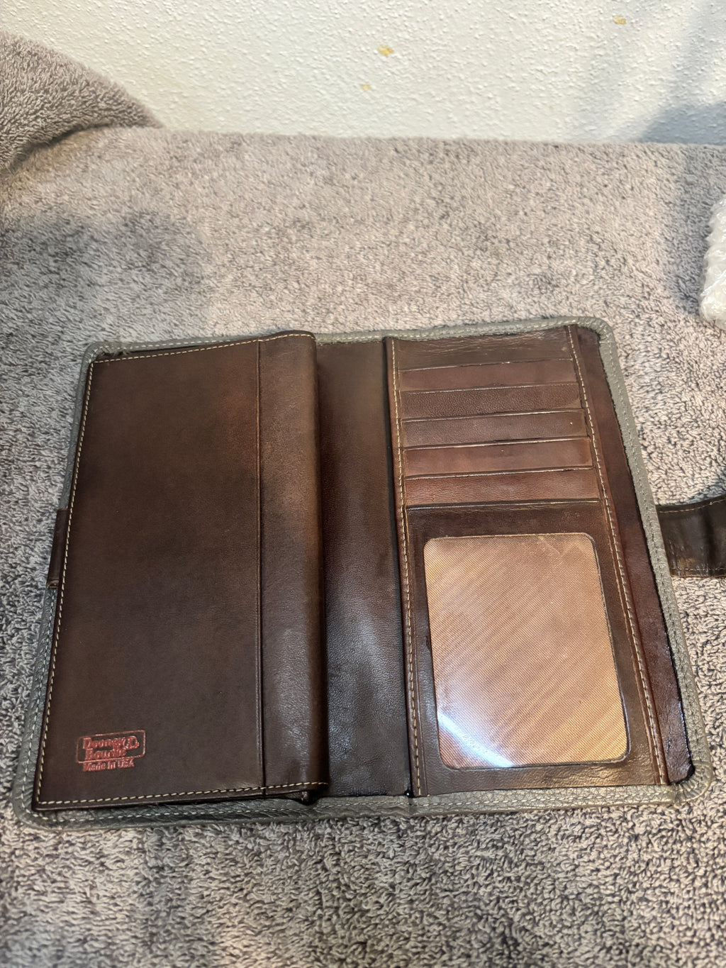 Rare Vintage Dooney and Bourke Grey/Brown Leather French Wallet Checkbook Set