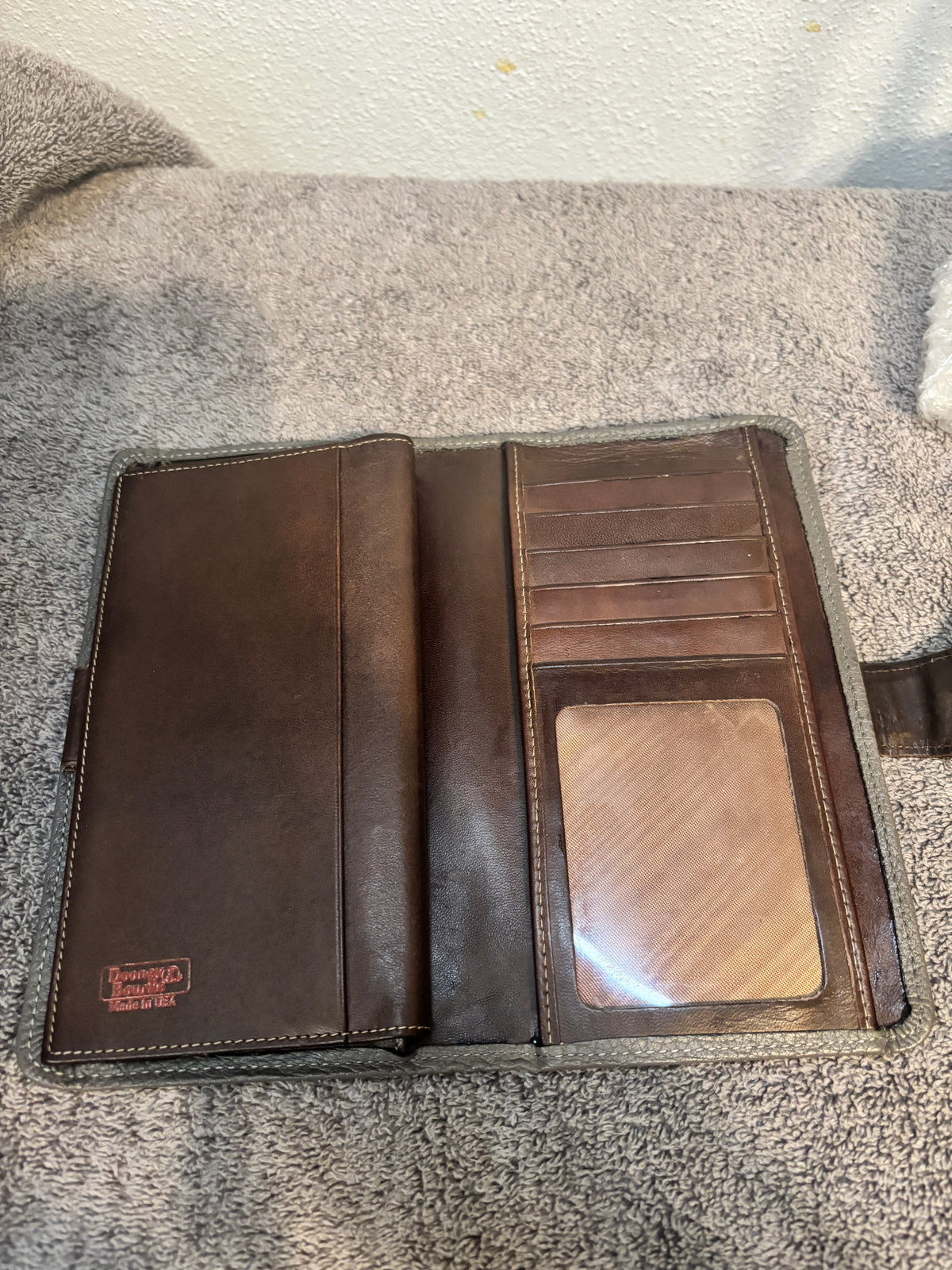 Rare Vintage Dooney and Bourke Grey/Brown Leather French Wallet Checkbook Set