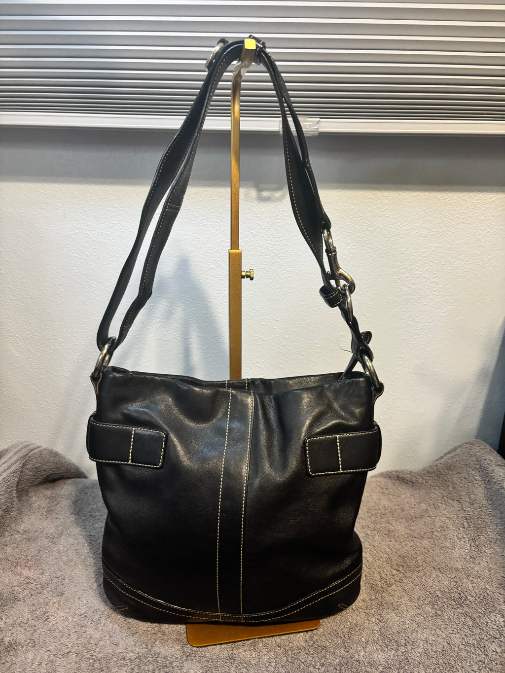 Coach 6050 Black Leather Hobo Bucket Shoulder Crossbody Bag Silver Hardware
