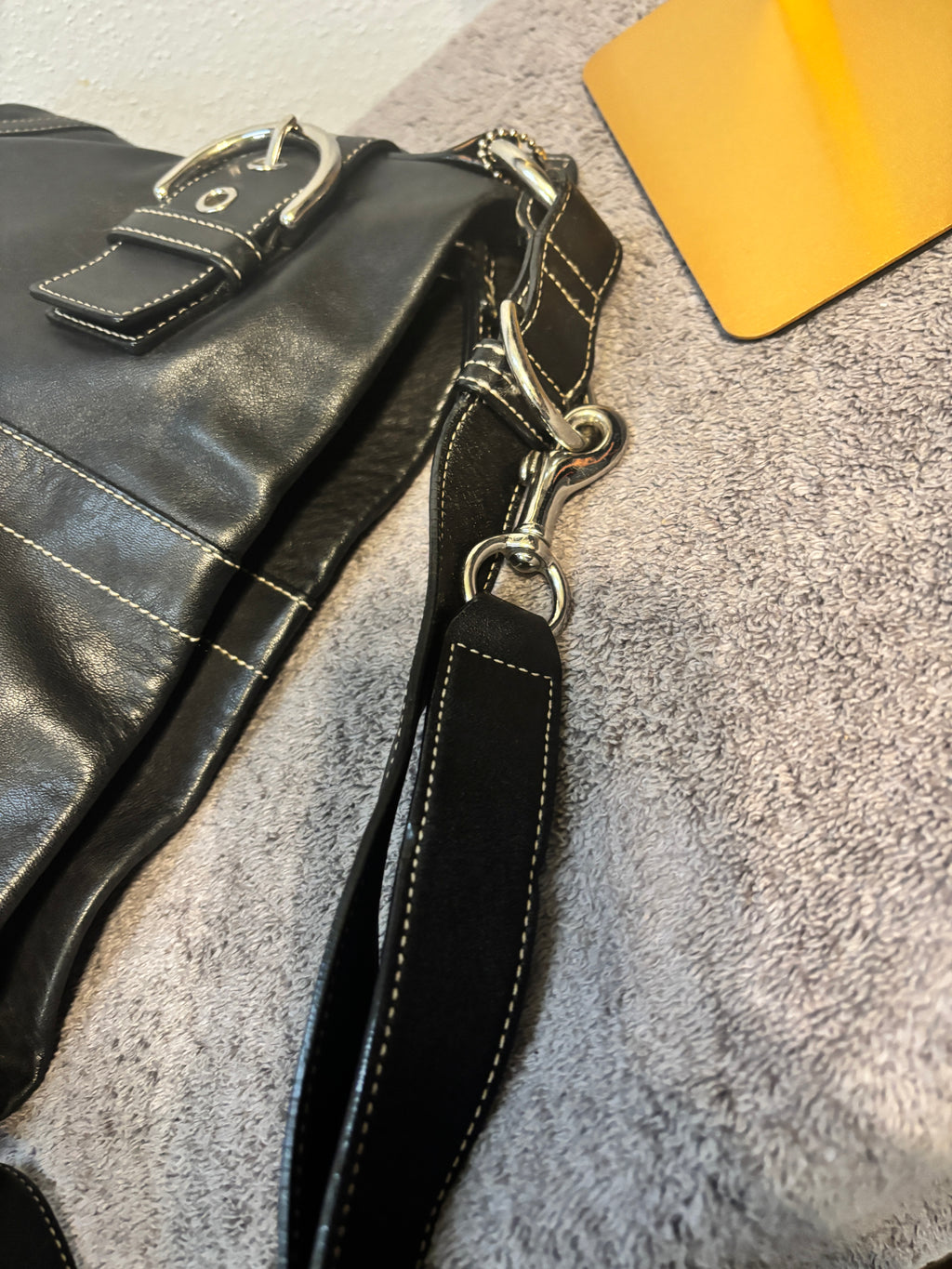 Coach 6050 Black Leather Hobo Bucket Shoulder Crossbody Bag Silver Hardware