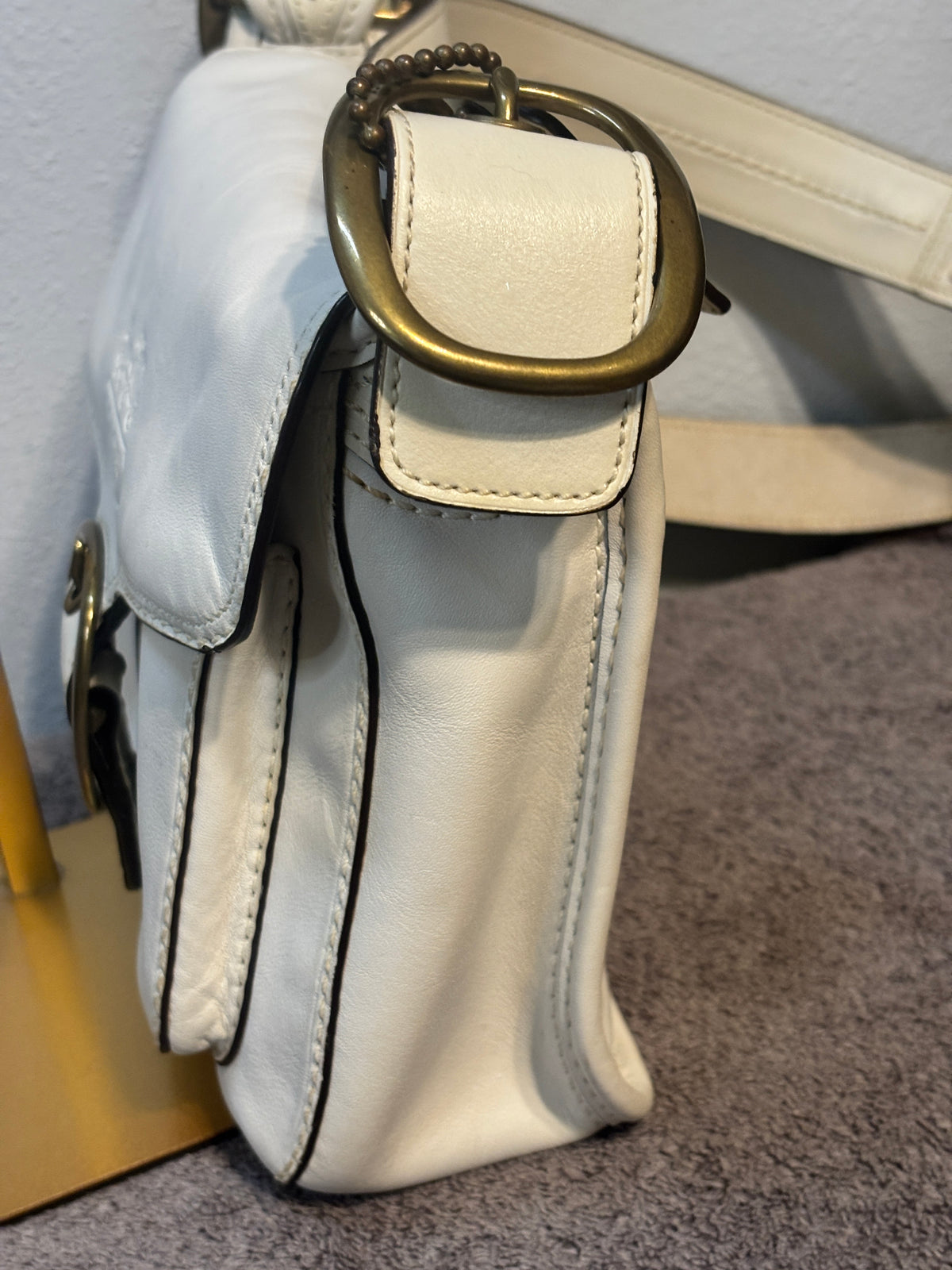 2007 Coach Bleecker 11418 White Leather Crossbody Bag Tattersall Lining