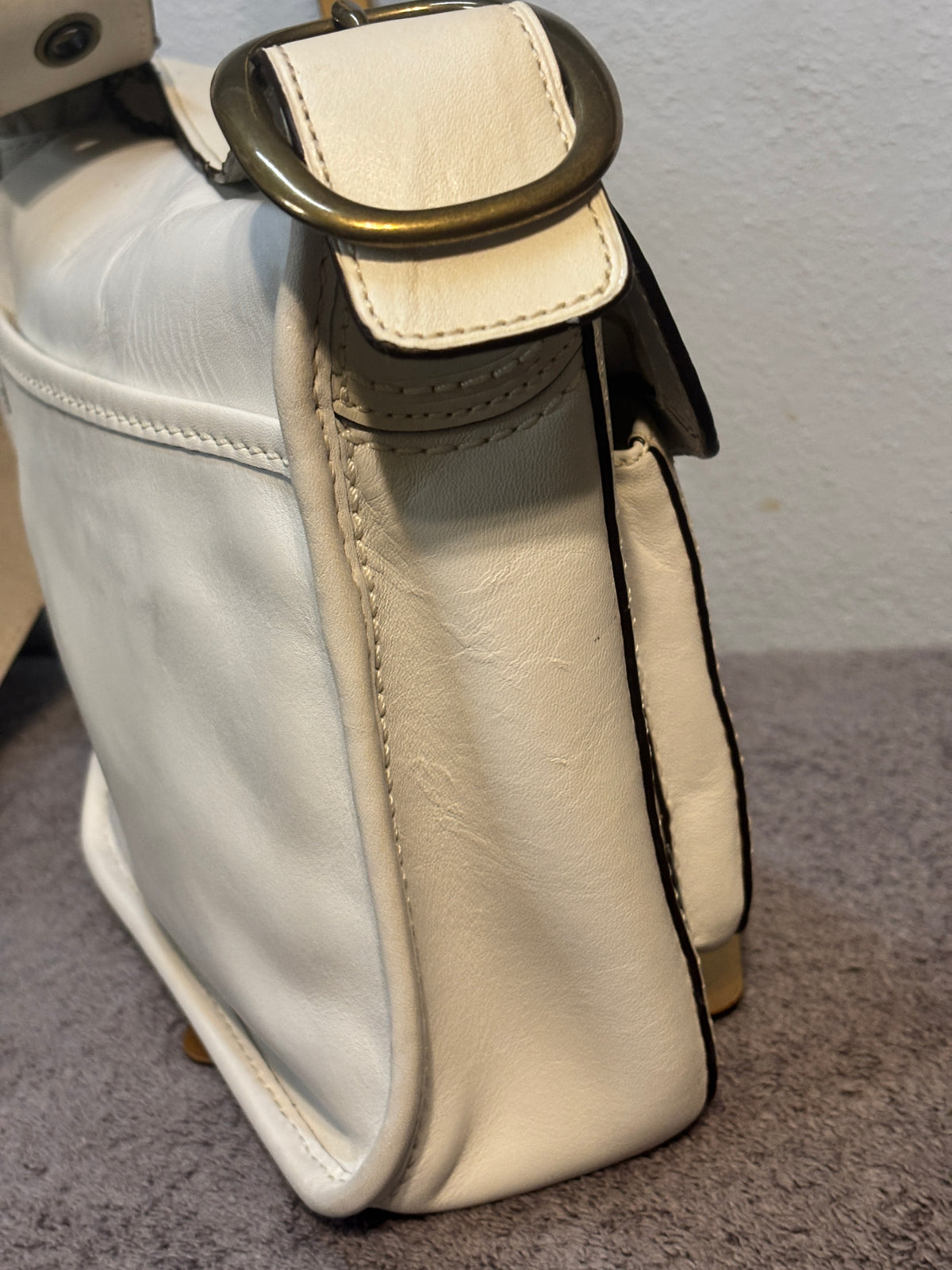 2007 Coach Bleecker 11418 White Leather Crossbody Bag Tattersall Lining