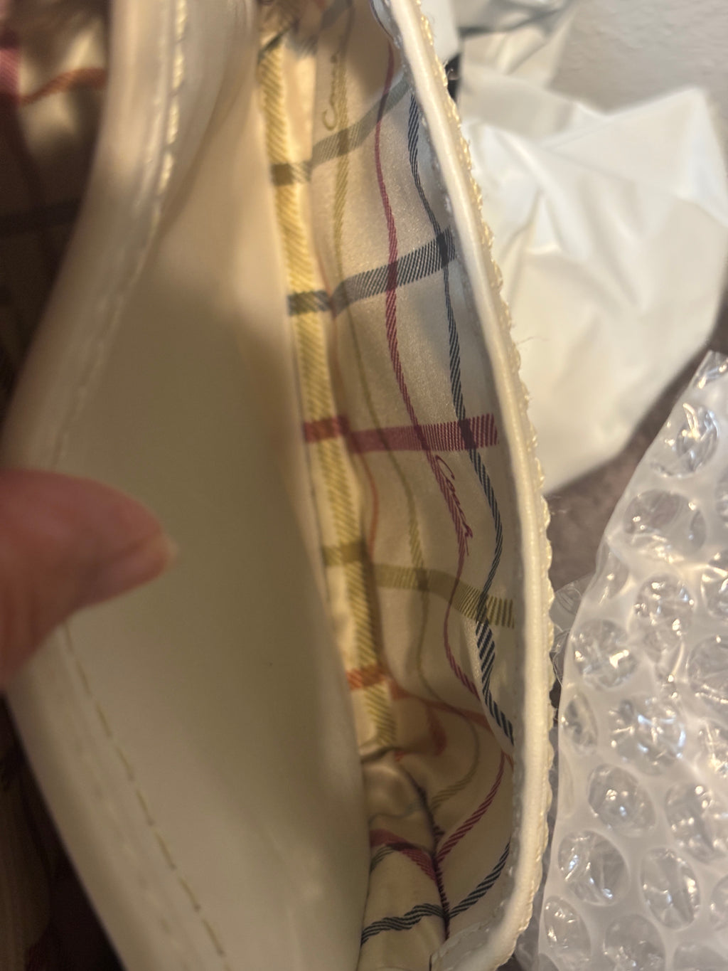 2007 Coach Bleecker 11418 White Leather Crossbody Bag Tattersall Lining