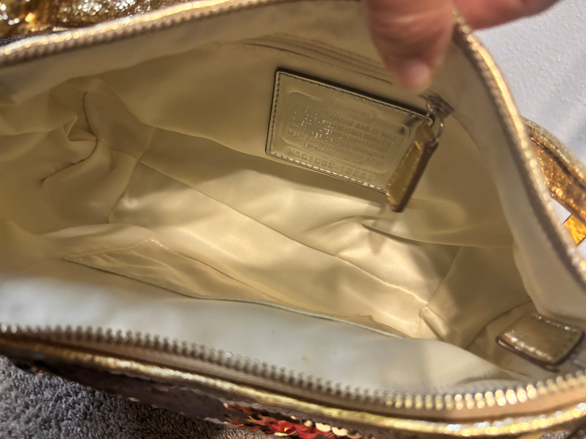 Rare Coach Poppy Sequin Groovy Spotlight Gold 3-Way Bag 15381