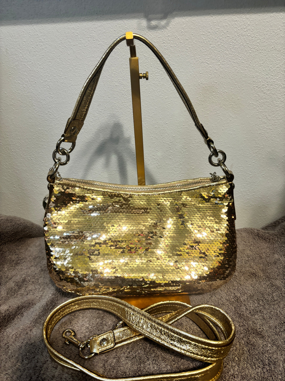 Rare Coach Poppy Sequin Groovy Spotlight Gold 3-Way Bag 15381