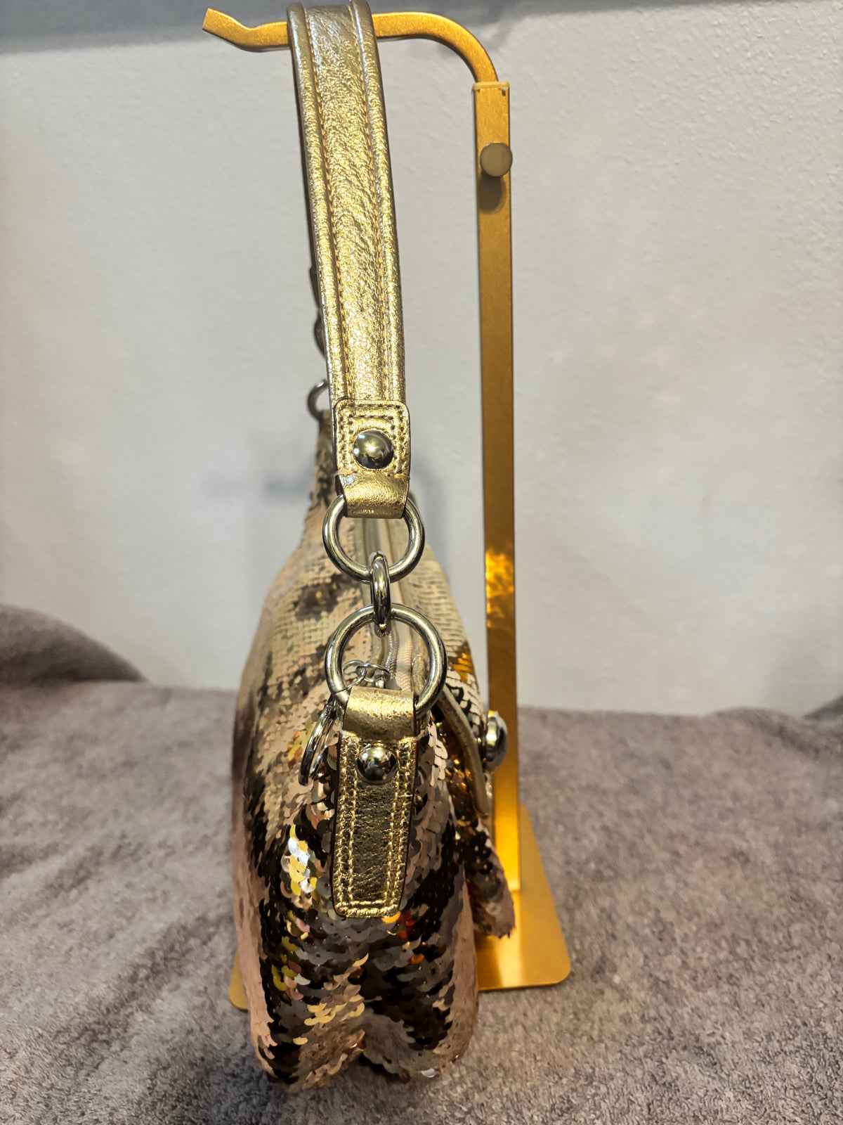 Rare Coach Poppy Sequin Groovy Spotlight Gold 3-Way Bag 15381