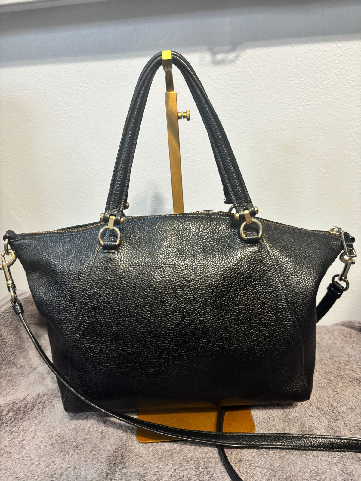 Coach Kelsey Prairie Satchel Black Pebbled Leather Crossbody Bag