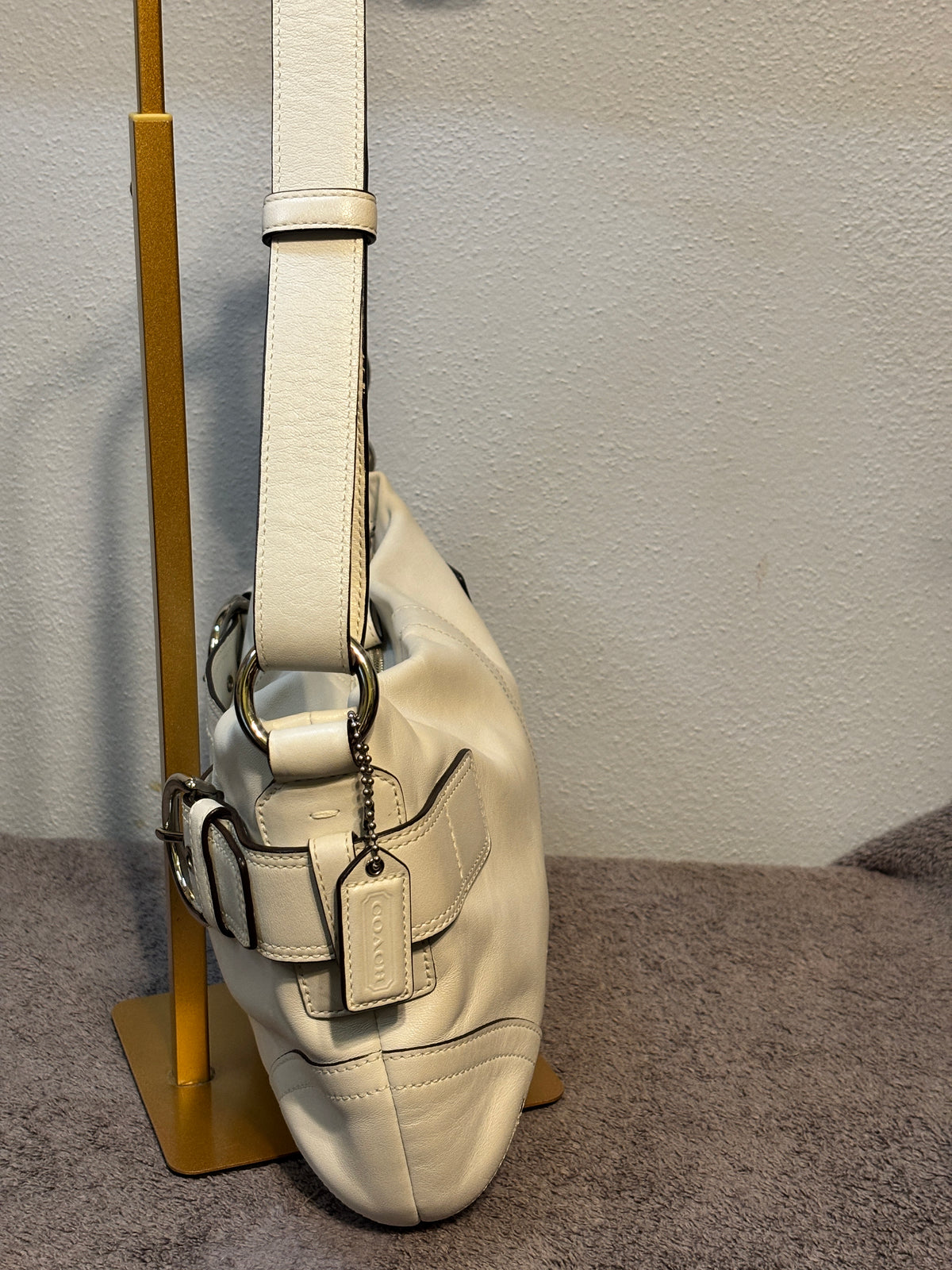 🤍✨ Vintage Coach Soho Double Buckle Shoulder Bag #9412 | Ivory Leather | 2005 👜