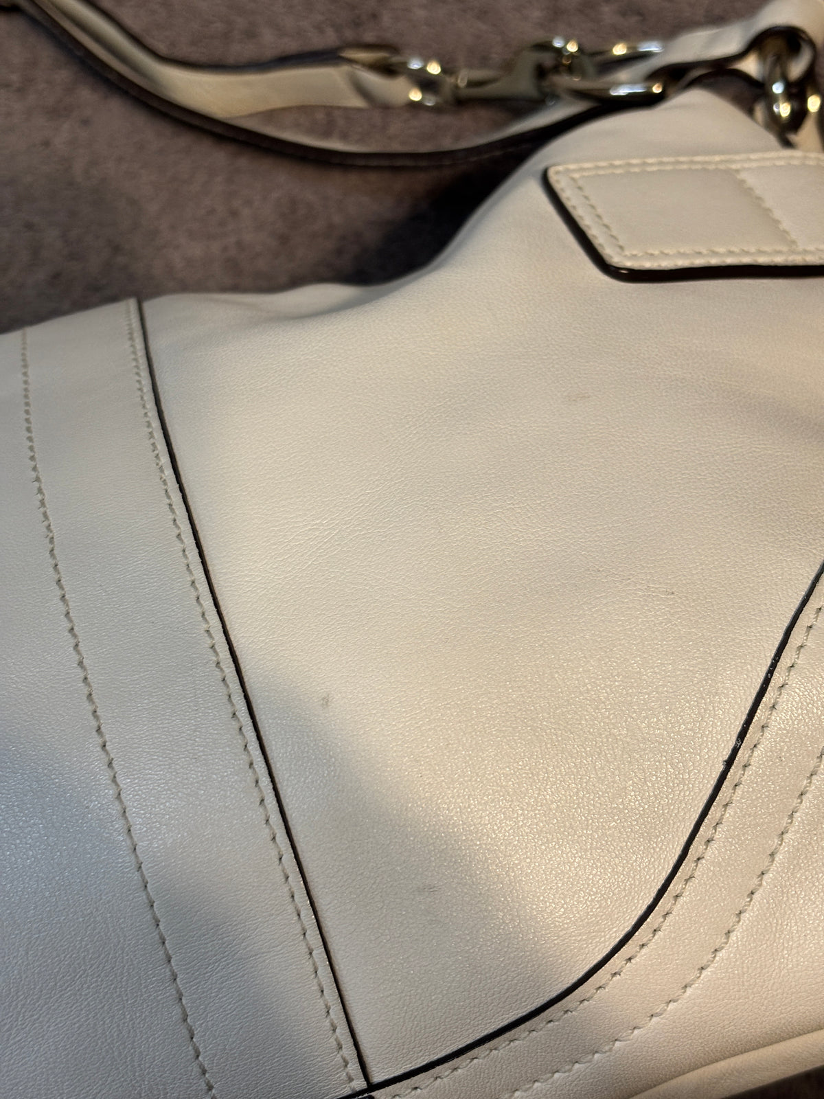 🤍✨ Vintage Coach Soho Double Buckle Shoulder Bag #9412 | Ivory Leather | 2005 👜