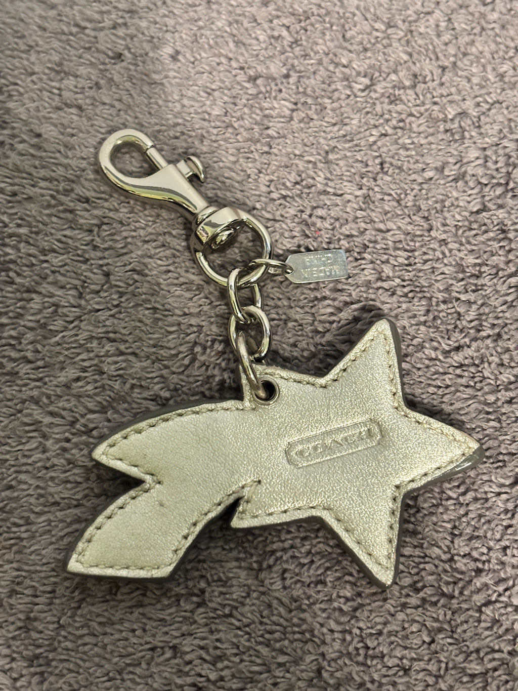 🌟 💕 Coach Shooting Star Bag Charm | Metallic Silver & Pink Leather Rhinestone Keychain ✨