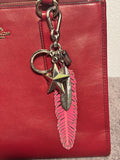💕 Coach Raspberry Leather Feather Bag Charm | Silver Star & Feather ⭐