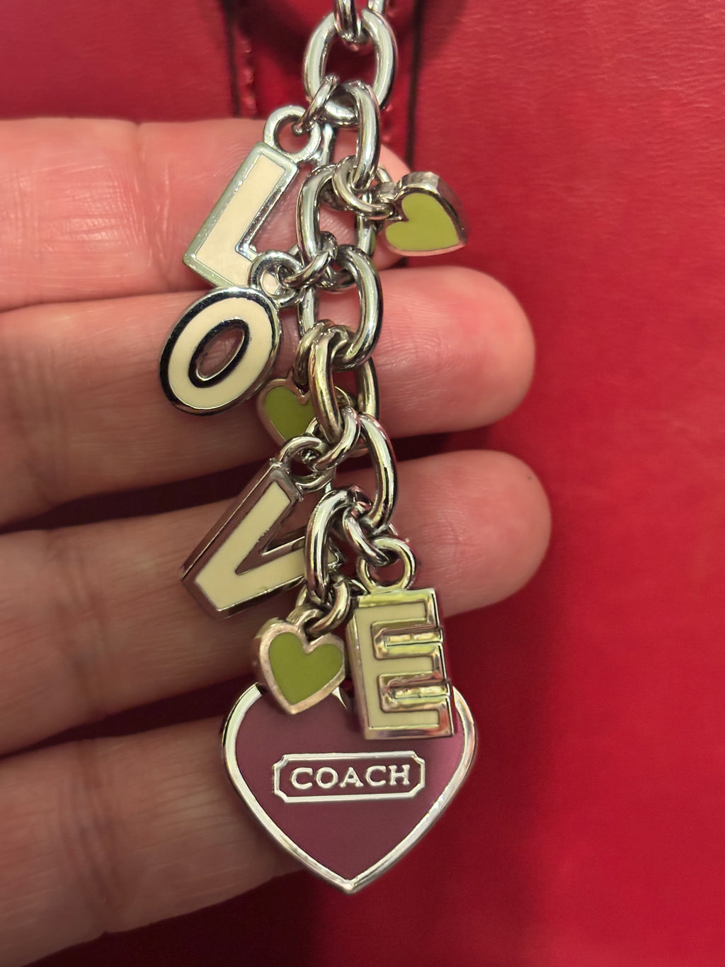 💕 Vintage Coach LOVE Bag Charm | Pink Heart Enamel Letter Keychain ❤️