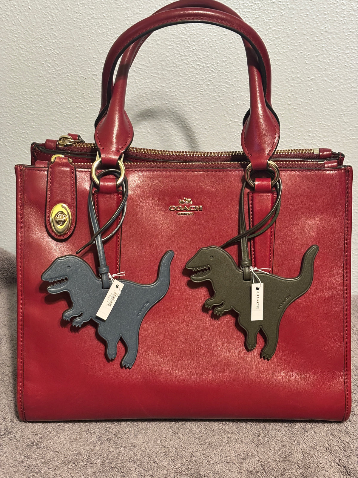 🦖 Coach T-Rex Dinosaur Leather Bag Charm | Black or Navy Blue NWT ✨