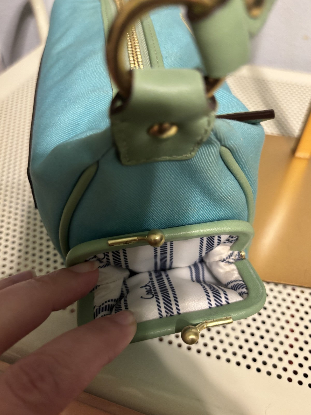 COACH BLUE AND MINT BONNIE CASHIN DOUBLE KISS LOCK-RARE HTF!