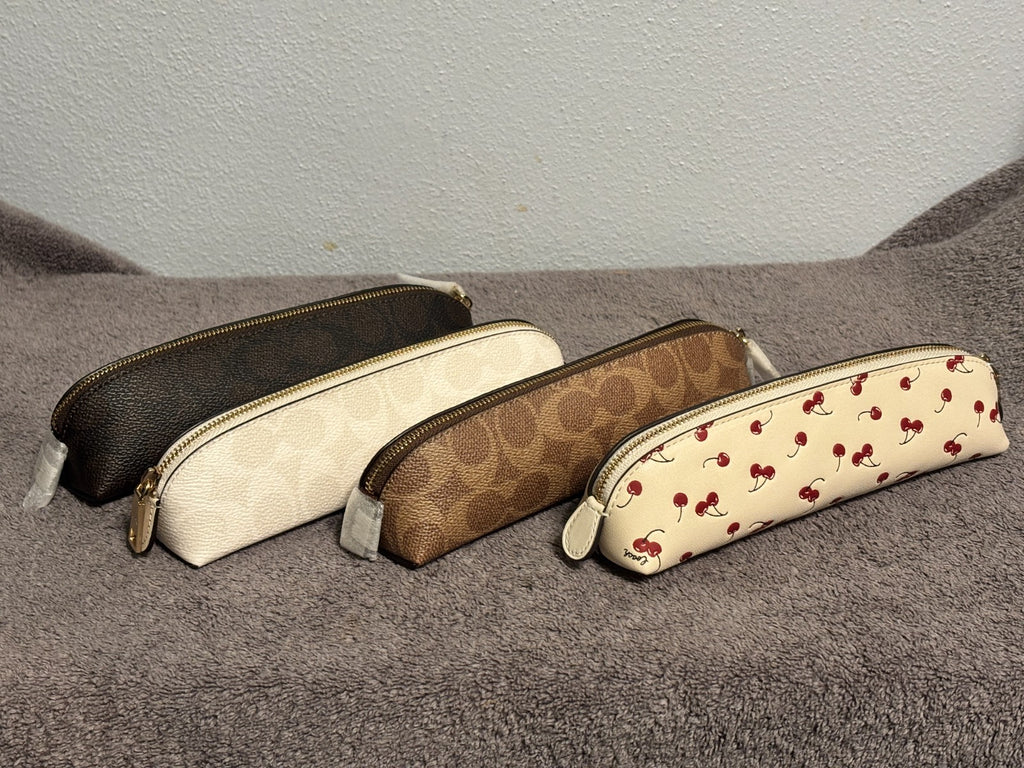 Coach Pencil Case NWT Choose Black, White, Tan Signature or Cherry Print