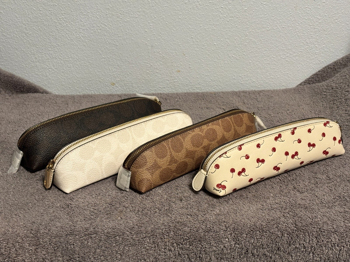 Coach Pencil Case NWT Choose Black, White, Tan Signature or Cherry Print