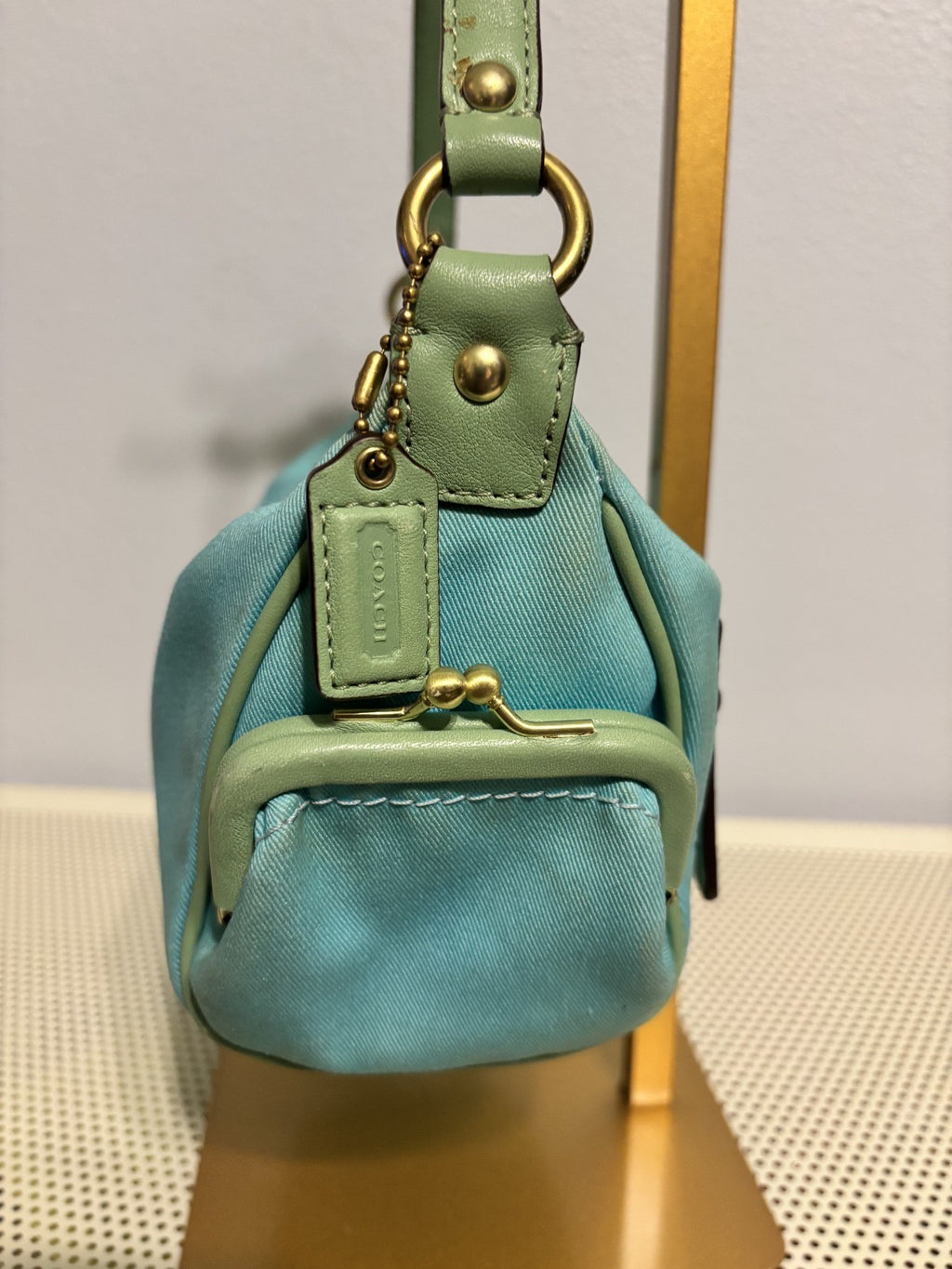 COACH BLUE AND MINT BONNIE CASHIN DOUBLE KISS LOCK-RARE HTF!