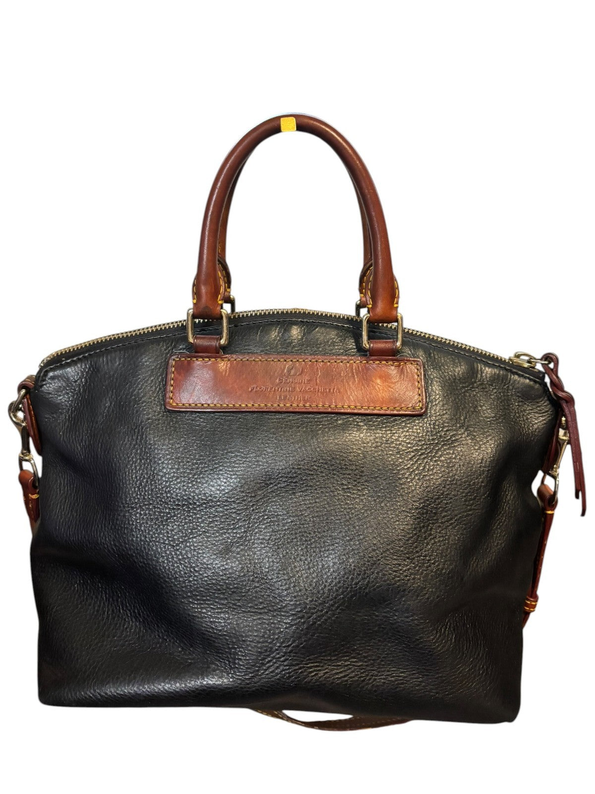 Dooney & Bourke Florentine Vachetta Leather Satchel – Black & Tan – Top Handle