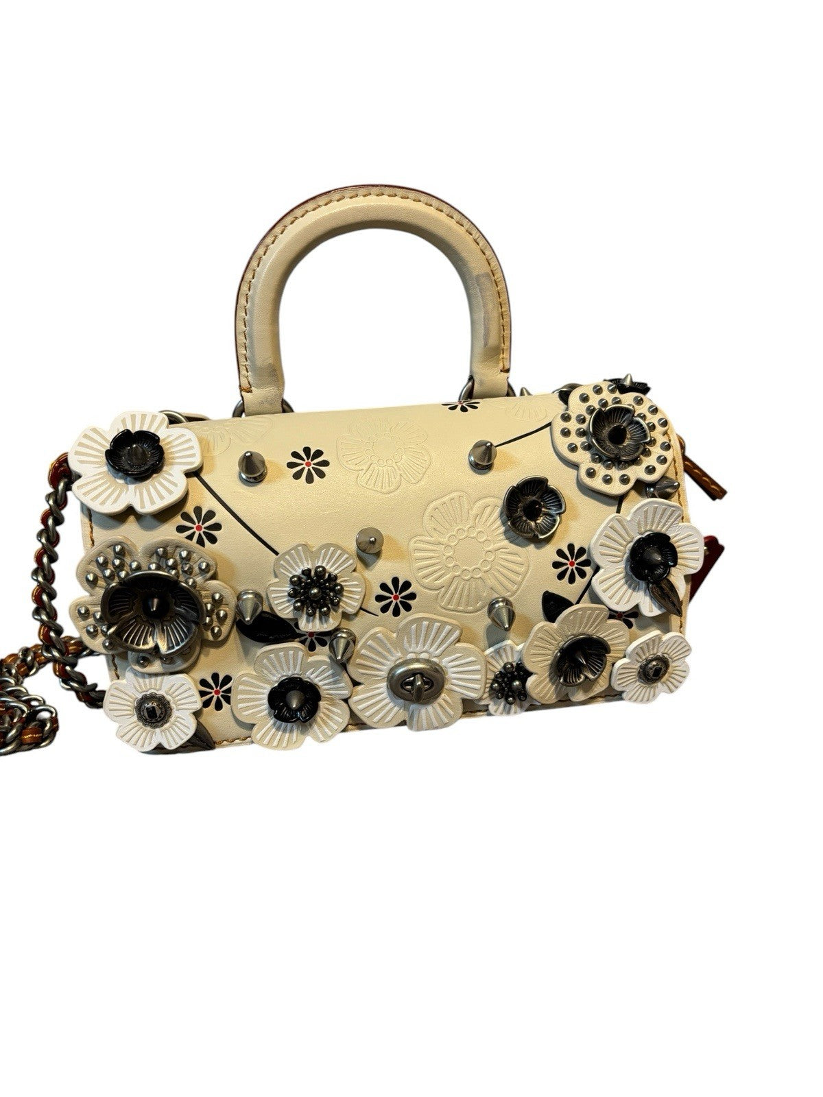 Coach Double Dinky Tea Rose Appliqué Bag – Rare Studded Floral Crossbody