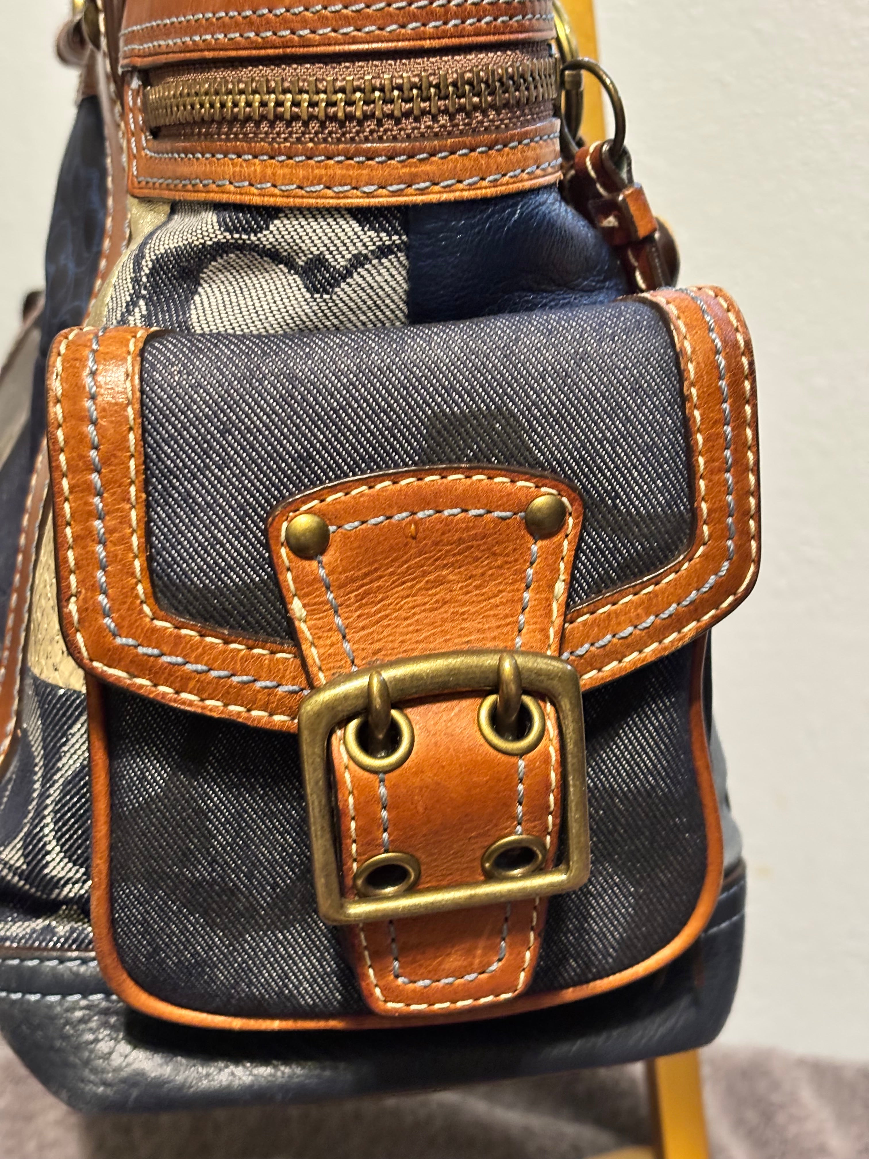 Vintage Coach Denim Patchwork Shoulder Bag Model 10002 + Daisy Charm – Excellent Condition