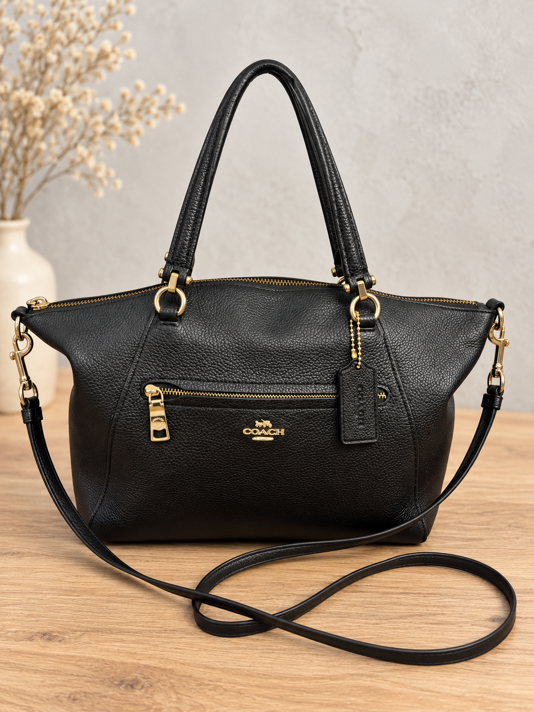 Coach Kelsey Prairie Satchel Black Pebbled Leather Crossbody Bag