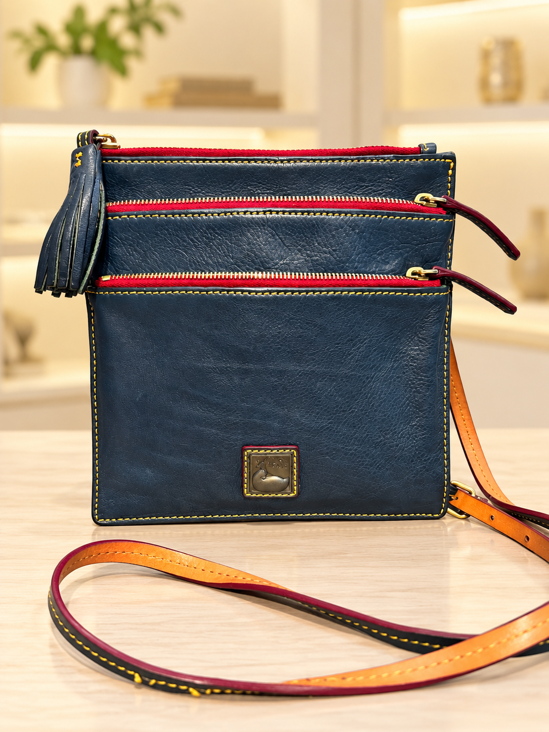 Dooney & Bourke Teal Florentine Triple Zip Shoulder Bag