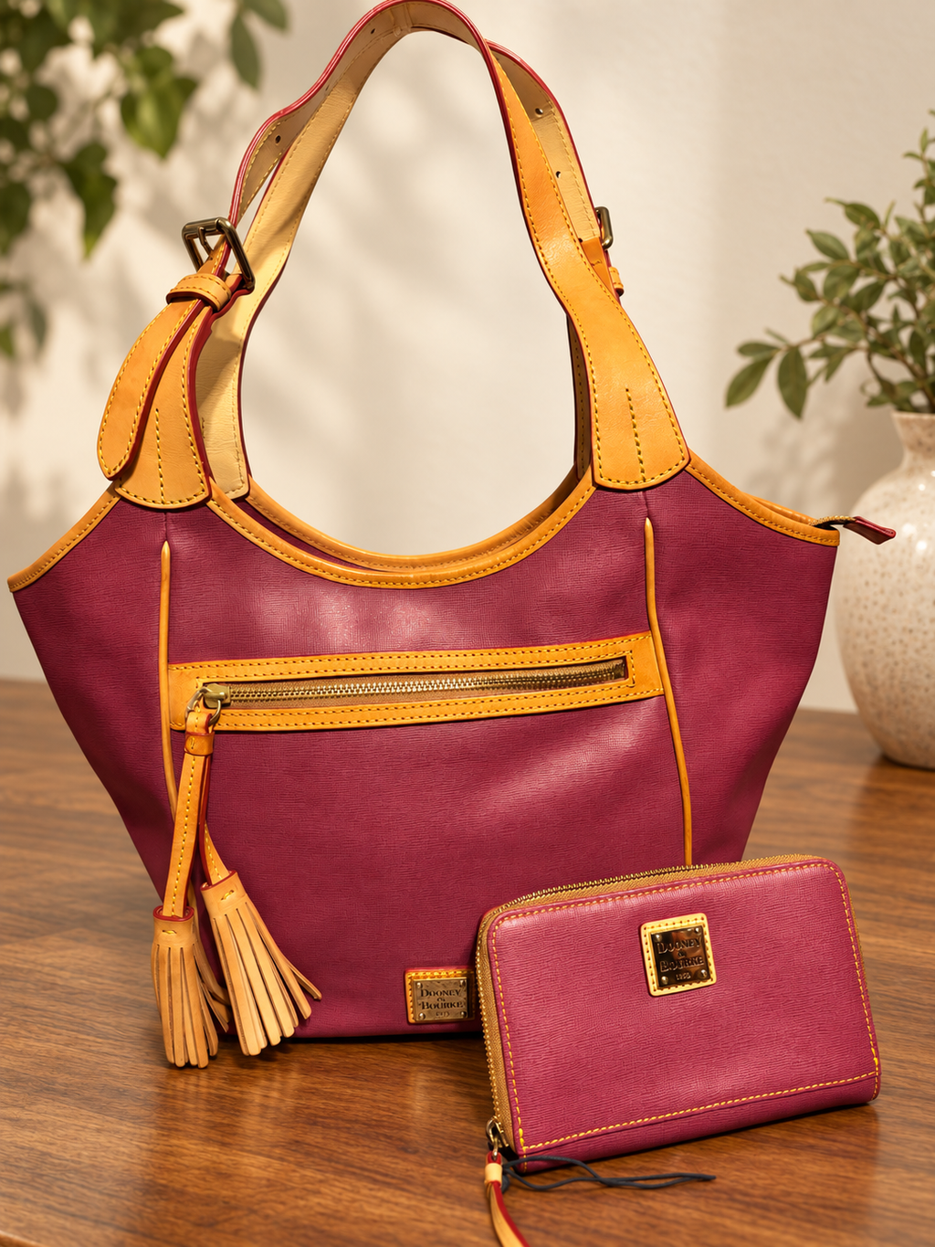 Dooney and Bourke Maddie Saffiano Violet Tote Matching Wallet