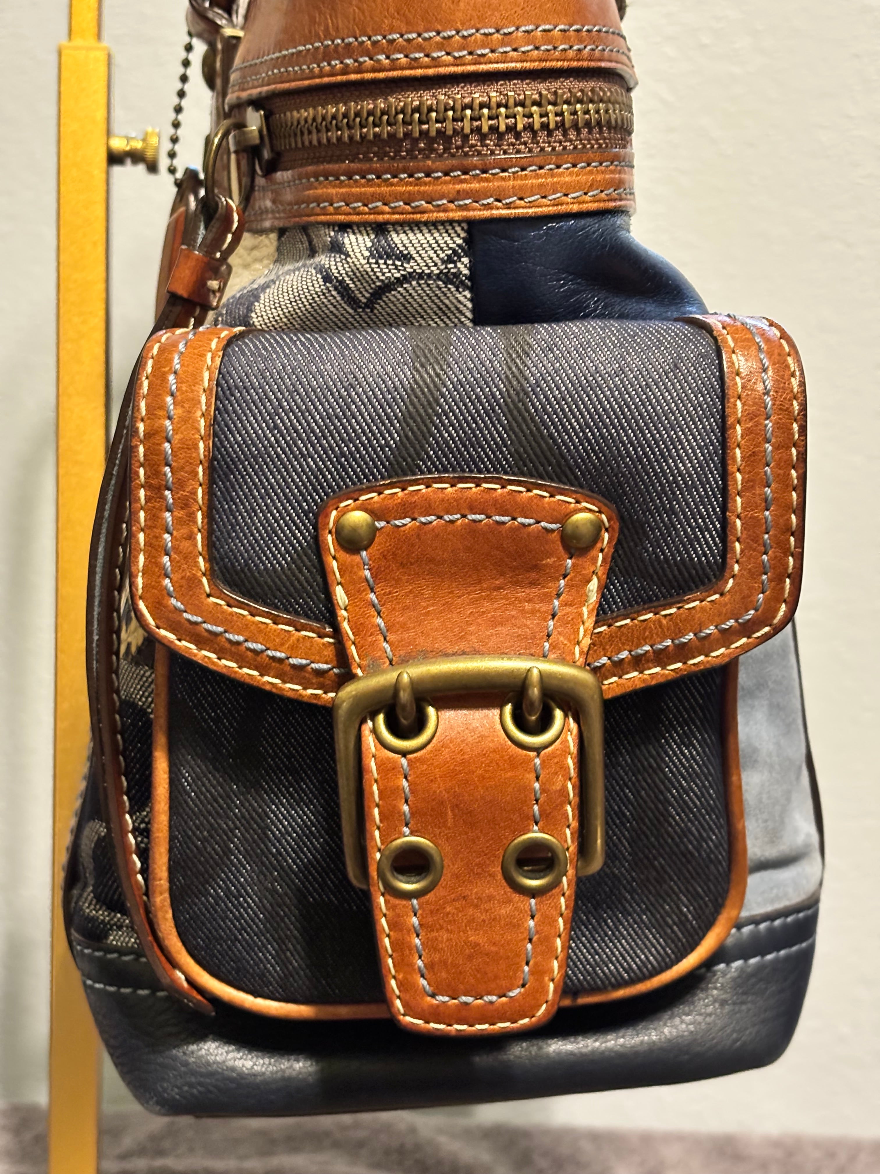 Vintage Coach Denim Patchwork Shoulder Bag Model 10002 + Daisy Charm – Excellent Condition