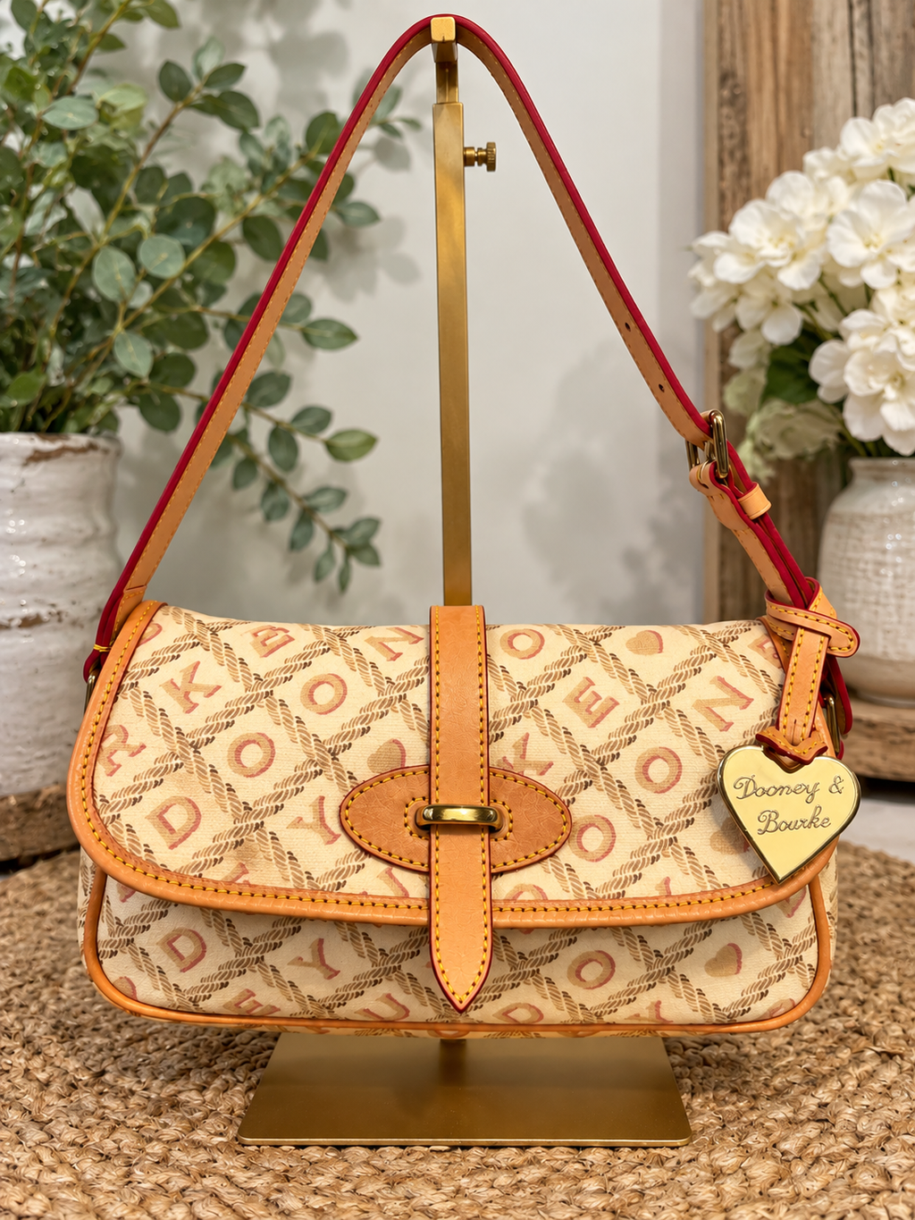 💗✨ DOONEY and BOURKE Signature Monogram Shoulder Bag | Heart Charm 💛👜