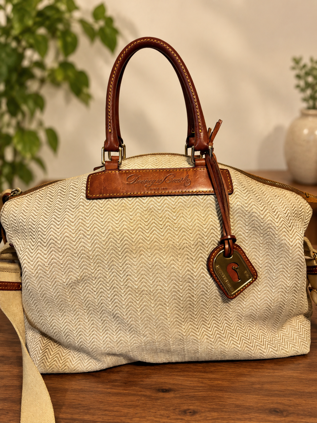 Dooney and Bourke Large Chevron Canvas Satchel Florentine Leather