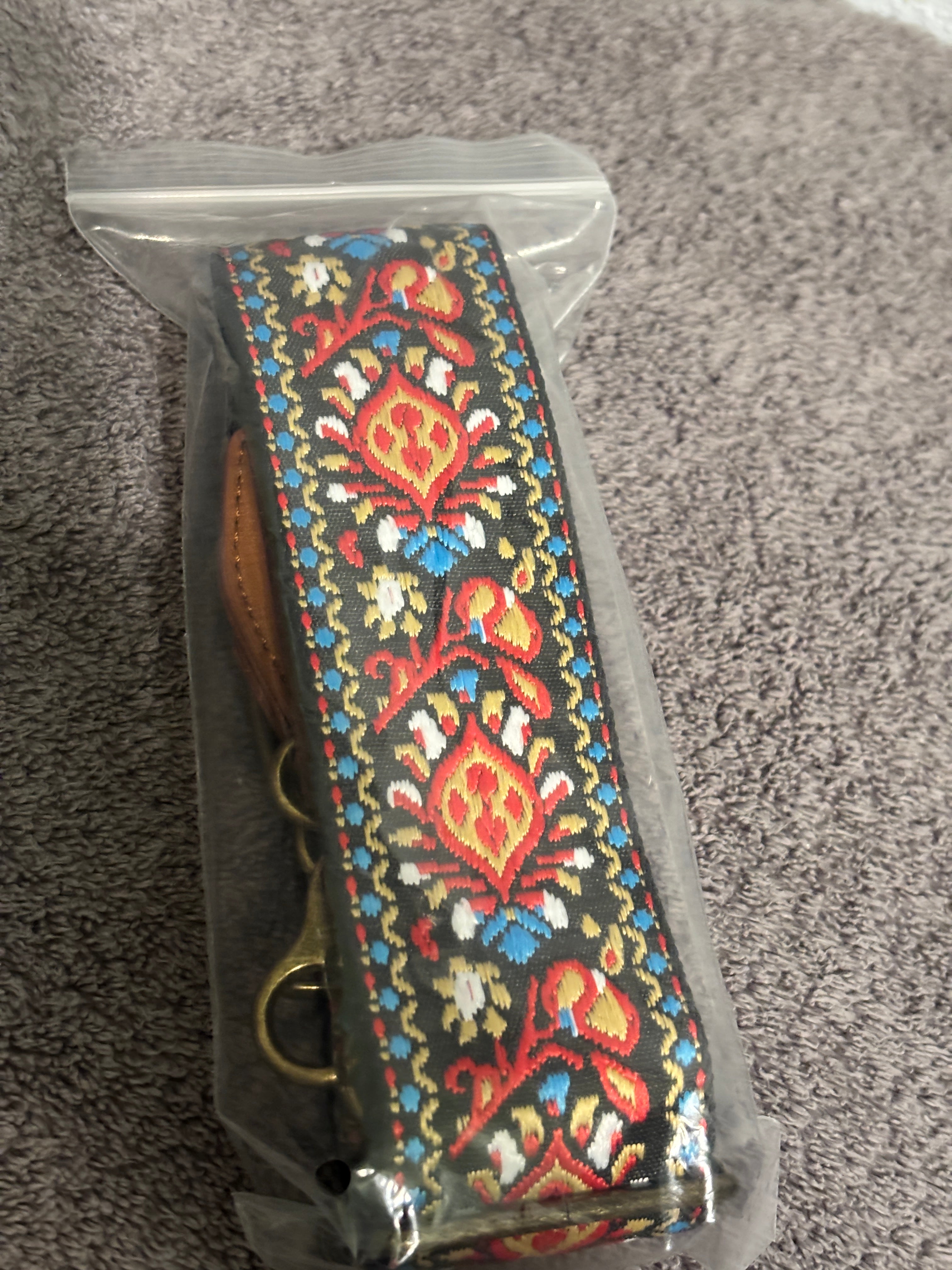 Interchangeable Purse Strap Boho Pattern Adjustable Crossbody Strap w/ Brass Swivel Hooks