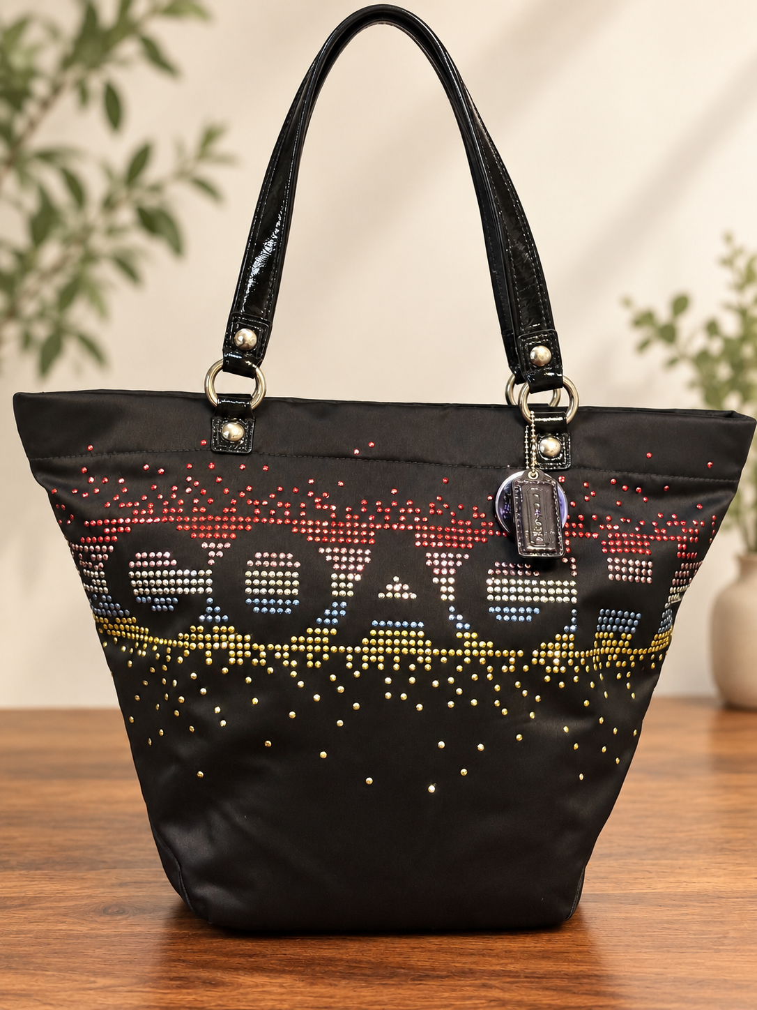 Coach Poppy Limited Edition Holiday Rhinestone Glam Tote Black F17144