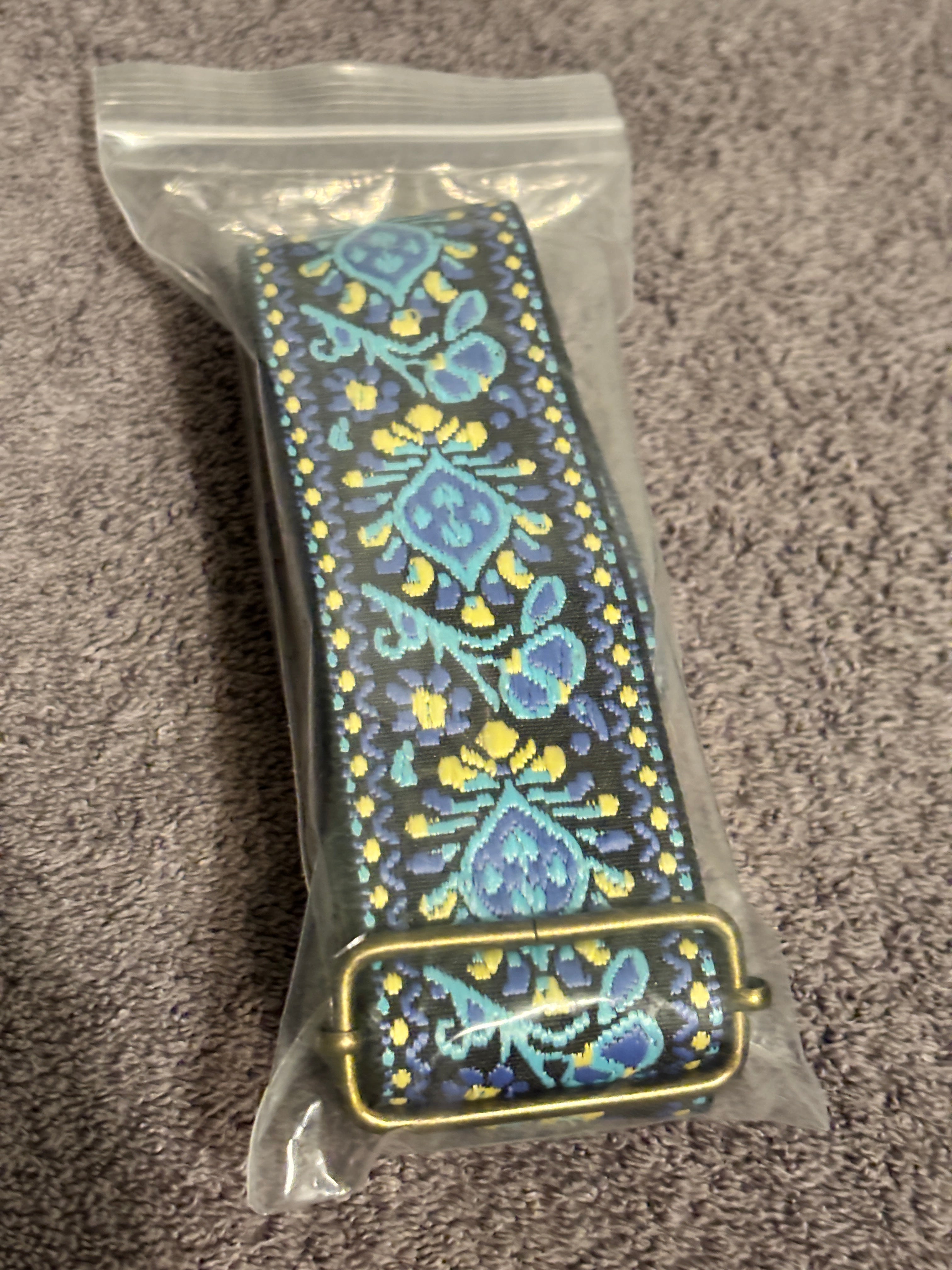 Interchangeable Purse Strap Boho Pattern Adjustable Crossbody Strap w/ Brass Swivel Hooks