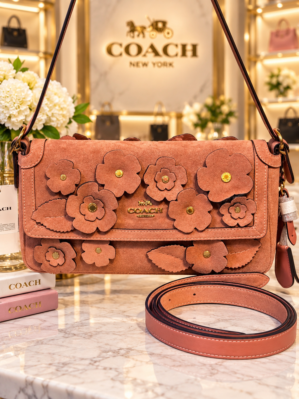 🌸 Coach Etta Small Flap Blush Pink Suede Tea Rose Bag CEU02 NWT