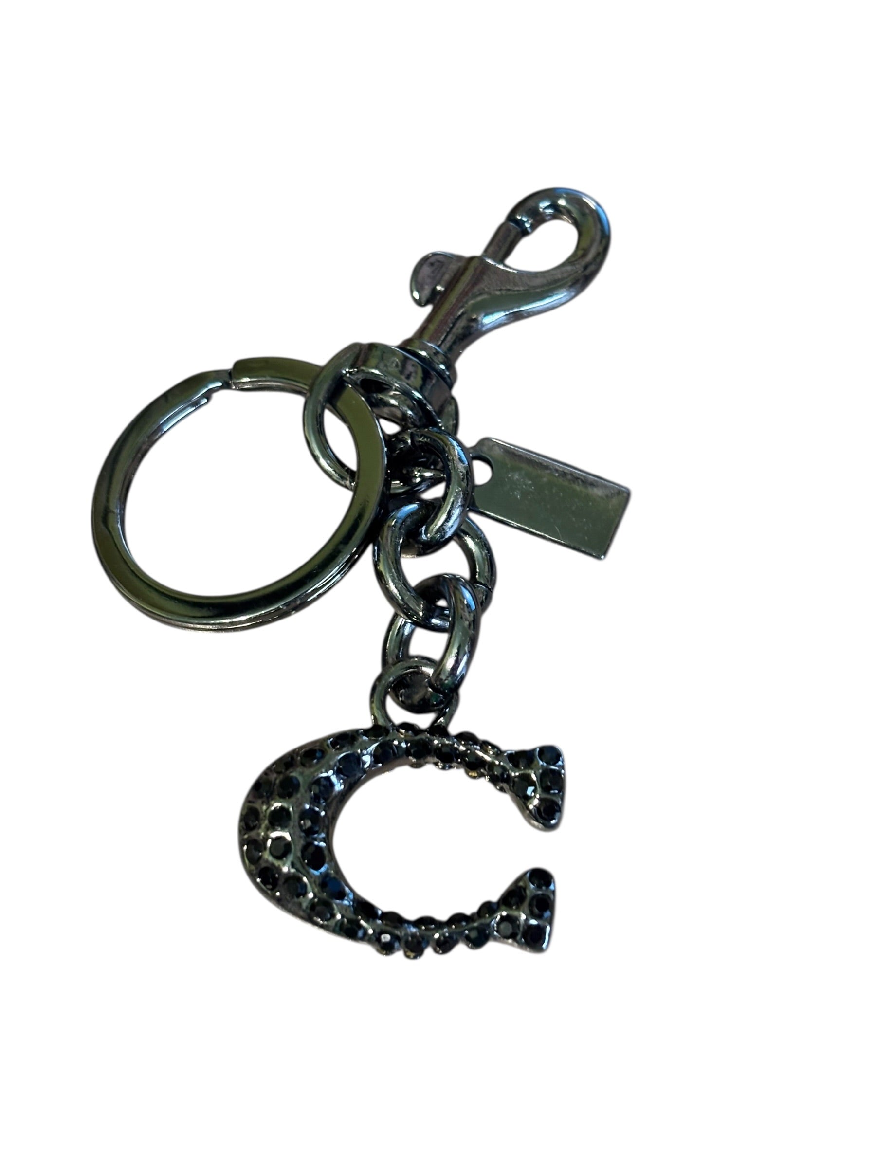 Letter C Charm – Gold, Rhinestone & Black Bag Charm Keychain