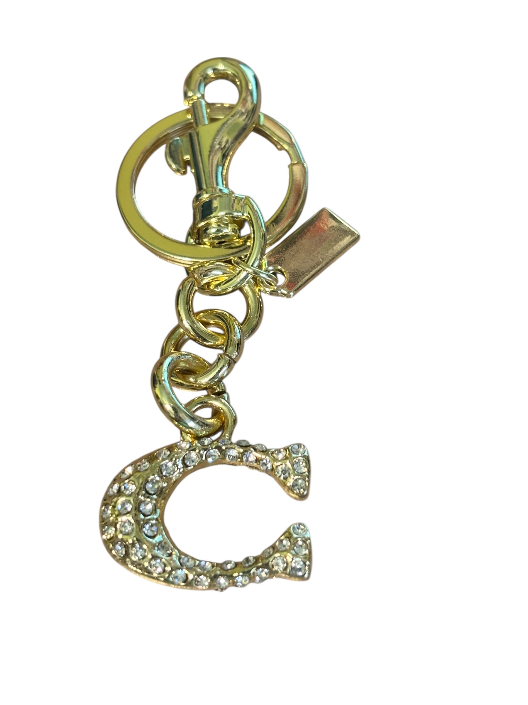 Letter C Charm – Gold, Rhinestone & Black Bag Charm Keychain