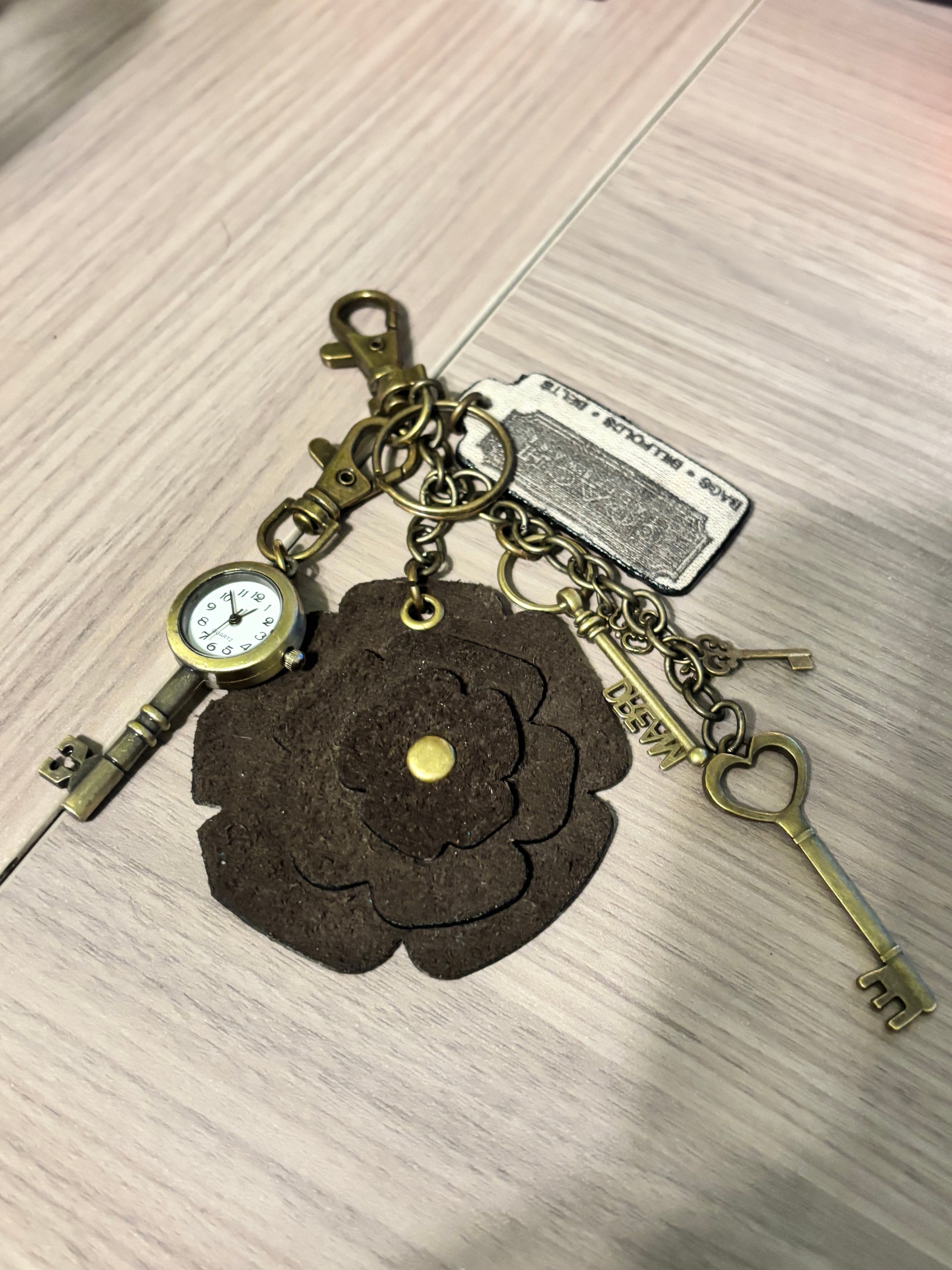 Handmade Upcycled Coach charm- Muslin Bag-Dark Brown Flower