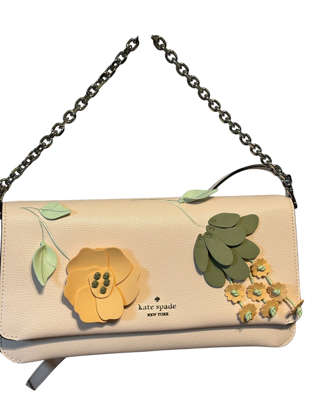 Kate Spade Floral Applique Crossbody Clutch w Card Holder NWT Cream
