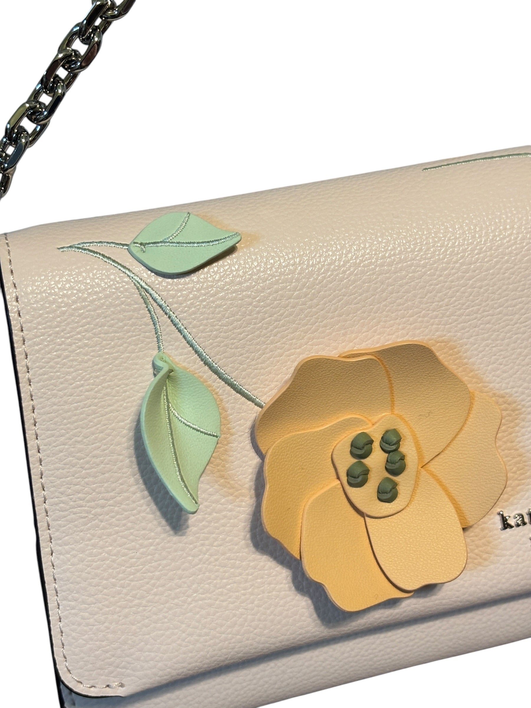 Kate Spade Floral Applique Crossbody Clutch w Card Holder NWT Cream