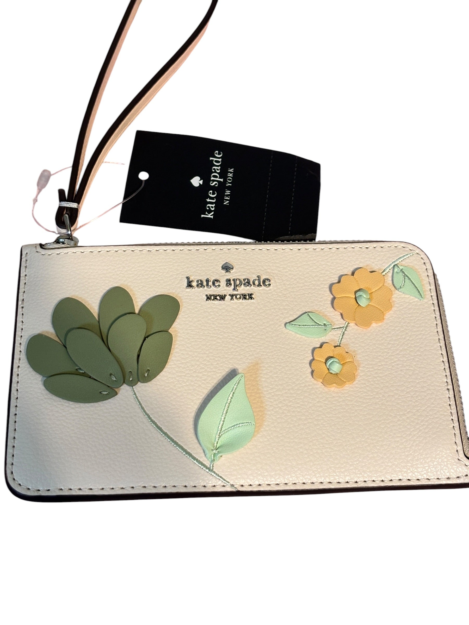 Kate Spade Floral Applique Crossbody Clutch w Card Holder NWT Cream