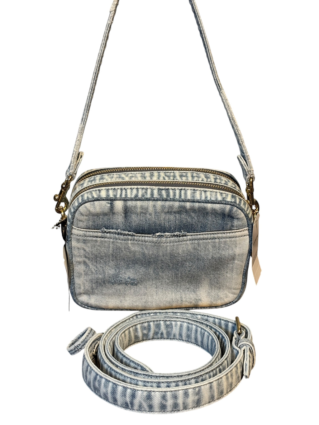 Coach Mini Carey Crossbody Faded Denim w Straps Purple Tag Cherry Charm NWT