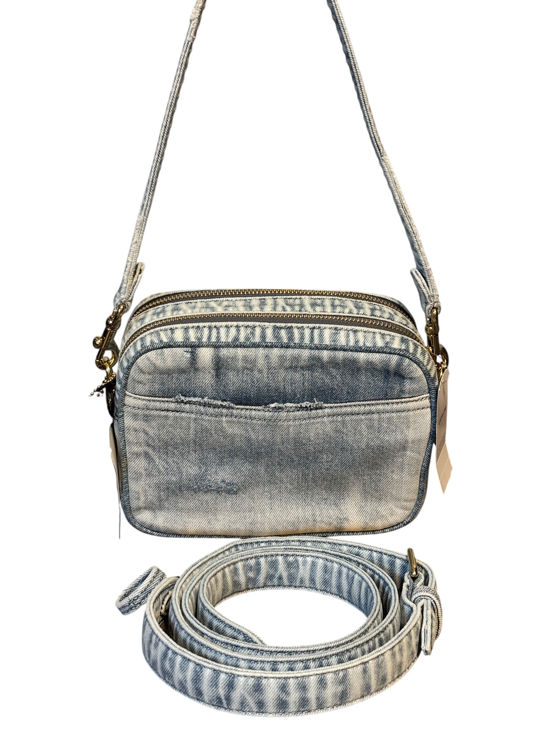 Coach Mini Carey Crossbody Faded Denim w Straps Purple Tag Cherry Charm NWT