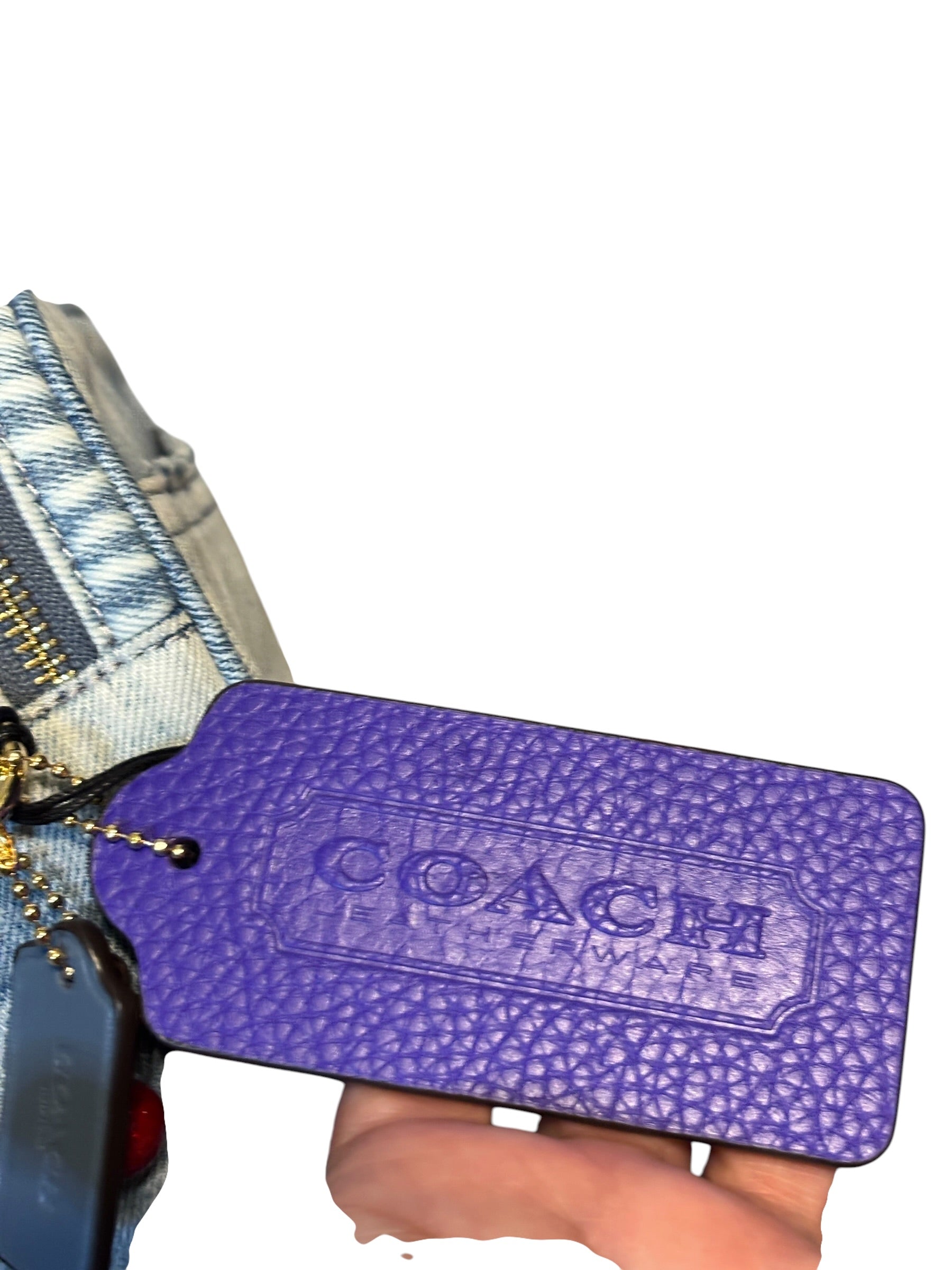 Coach Mini Carey Crossbody Faded Denim w Straps Purple Tag Cherry Charm NWT