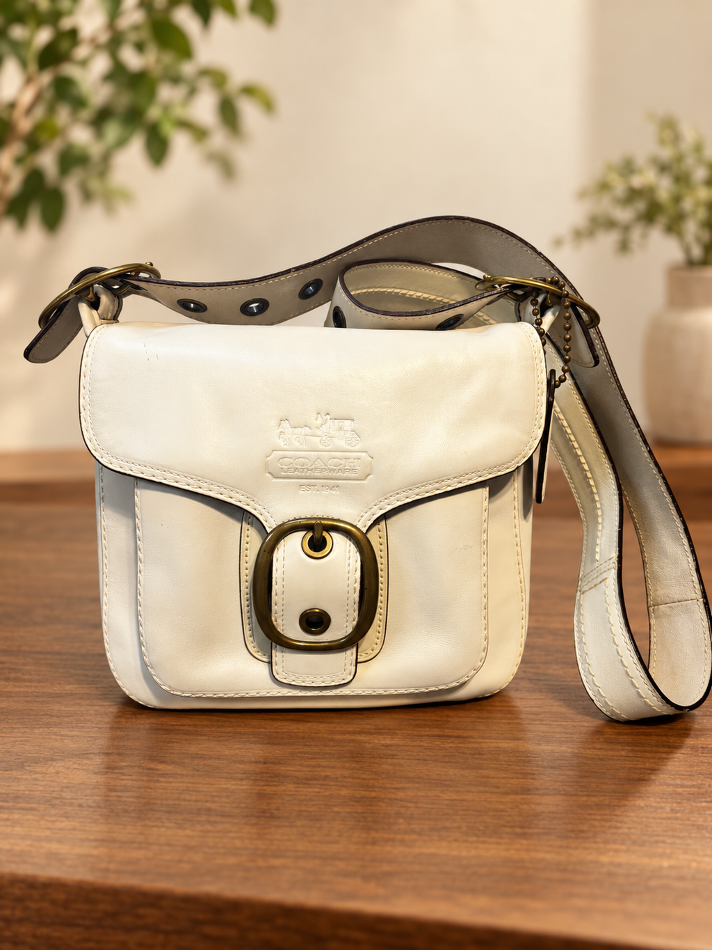 2007 Coach Bleecker 11418 White Leather Crossbody Bag Tattersall Lining