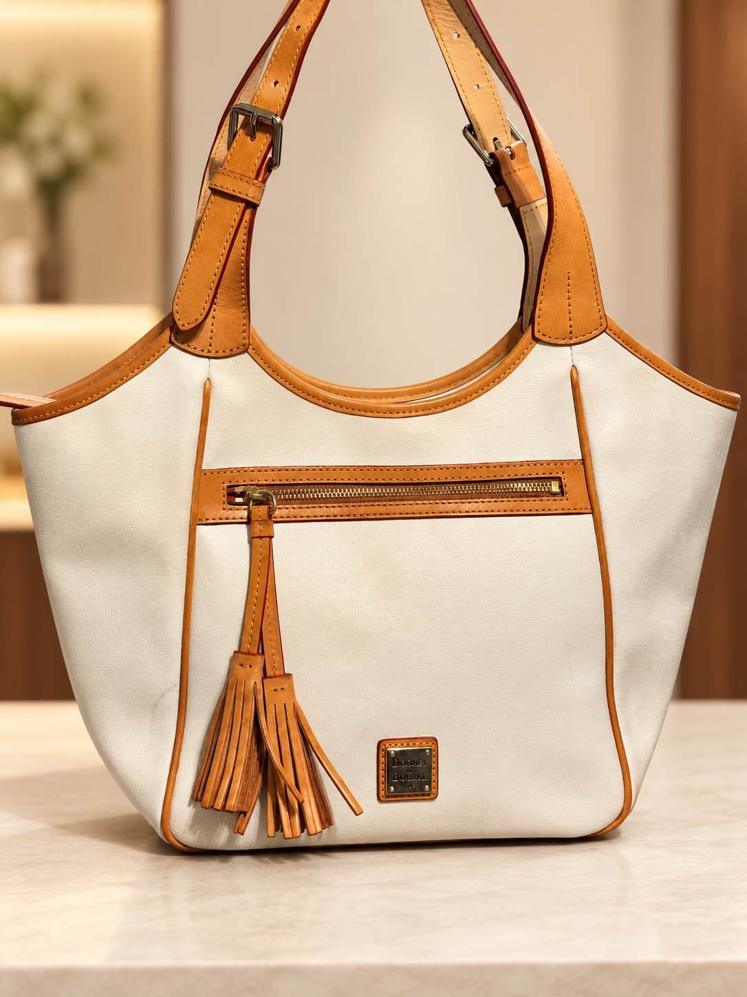 Dooney & Bourke Maddie Saffiano Leather Shoulder Bag White Natural