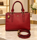 Coach Crosby Carryall Red Leather 3 Compartment Turnlock Crossbody Satchel
